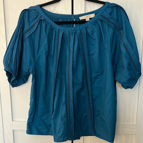 Loft Cutout Raglan Sleeve Teal Blouse Size Medium - Picture 2 of 7